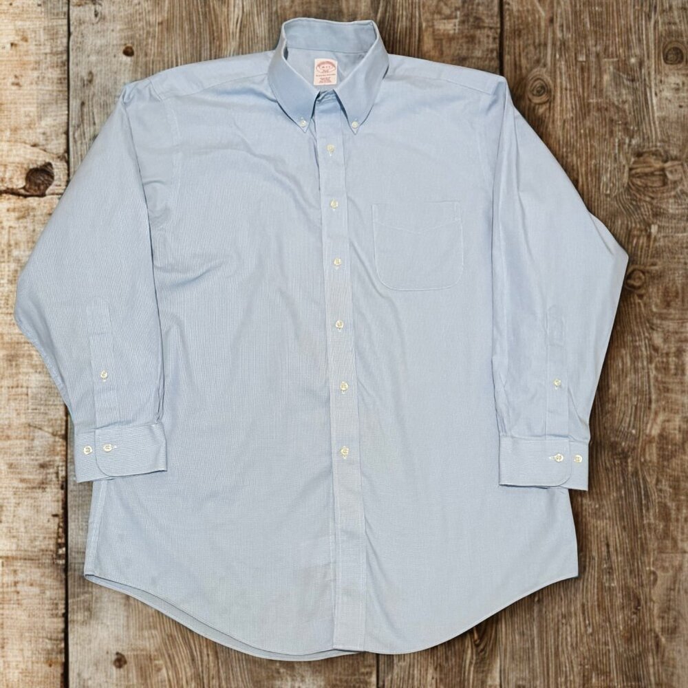 Brooks Brothers Non-Iron Dress Shirt | 16-2/3 Regular Fit | Blue White Pattern